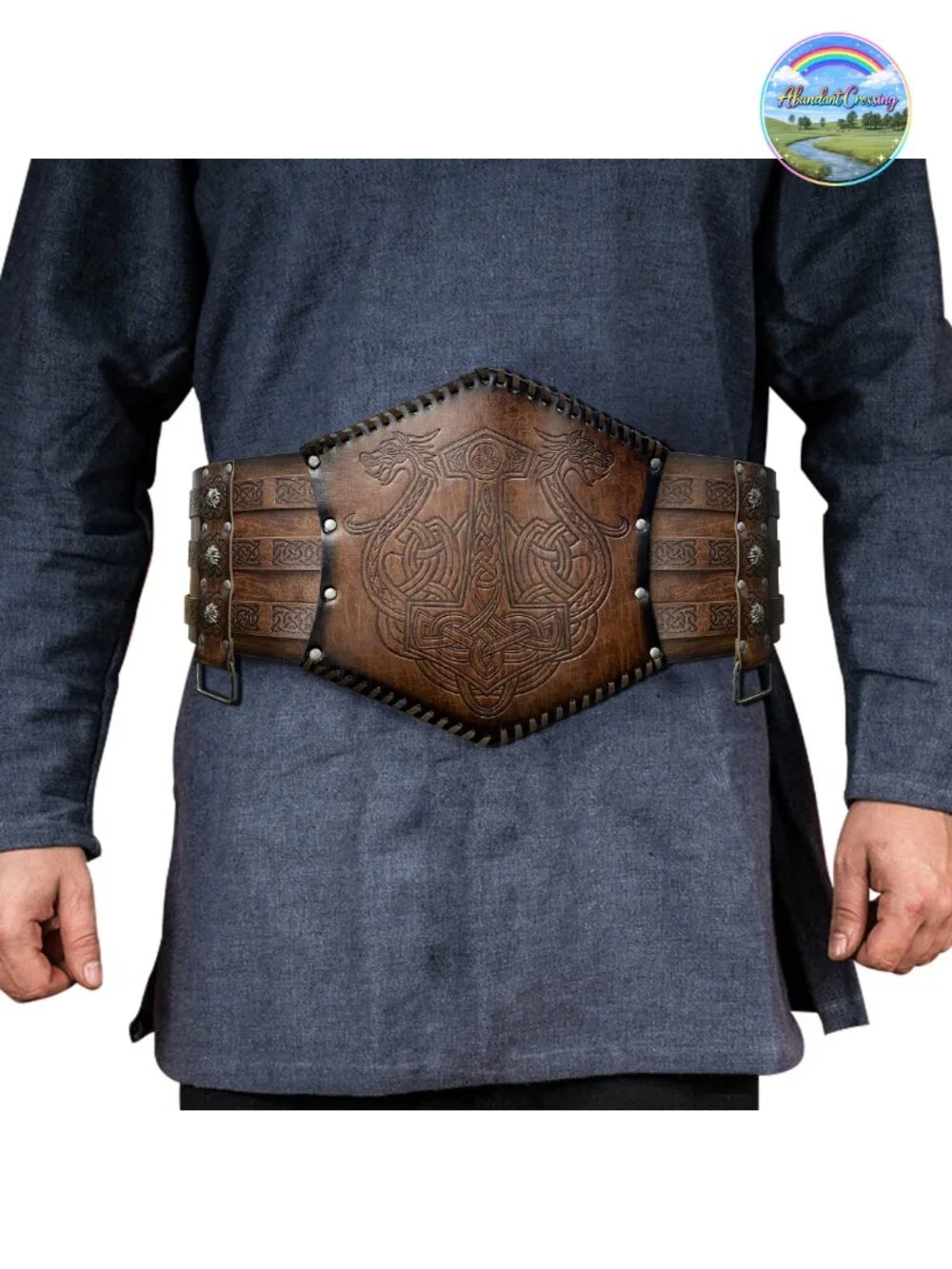 Viking Embossed Waist Armor Faux Leather Wide Belt Medieval Knight Corset